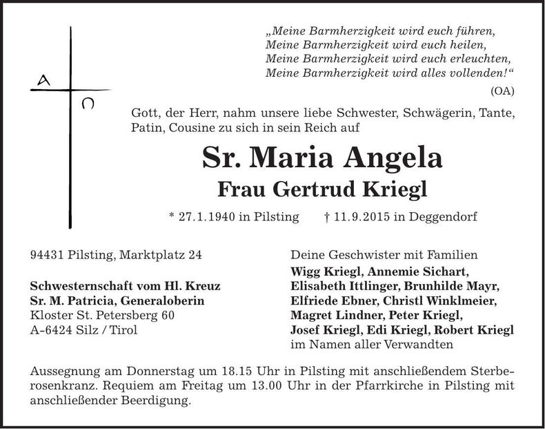 Traueranzeige Gertrud Kriegl