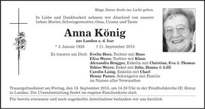 Traueranzeige Anna König