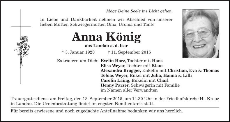 Traueranzeige Anna König