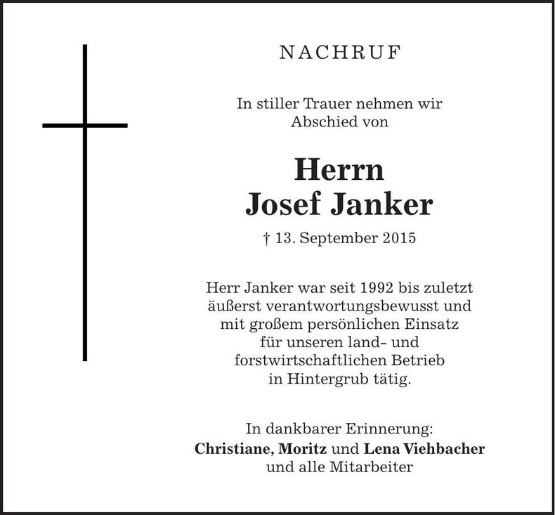 Traueranzeige Josef Janker