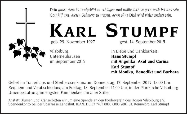 Traueranzeige Karl Stumpf