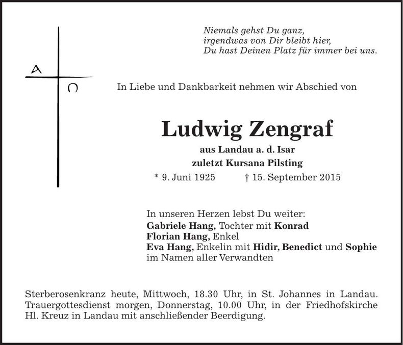 Traueranzeige Ludwig Zengraf