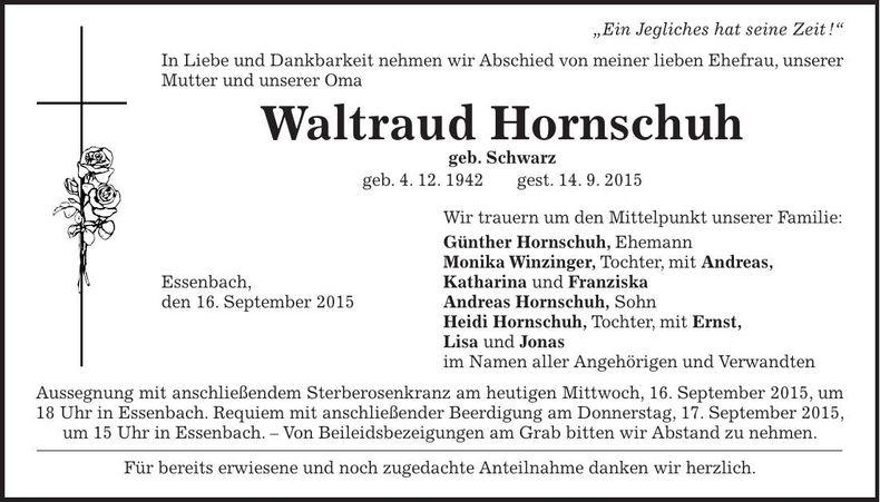 Traueranzeige Waltraud Hornschuh