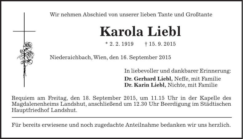 Traueranzeige Karola Liebl