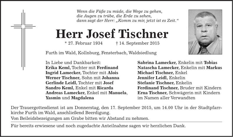 Traueranzeige Josef Tischner