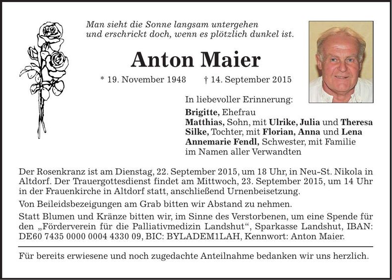 Traueranzeige Anton Maier