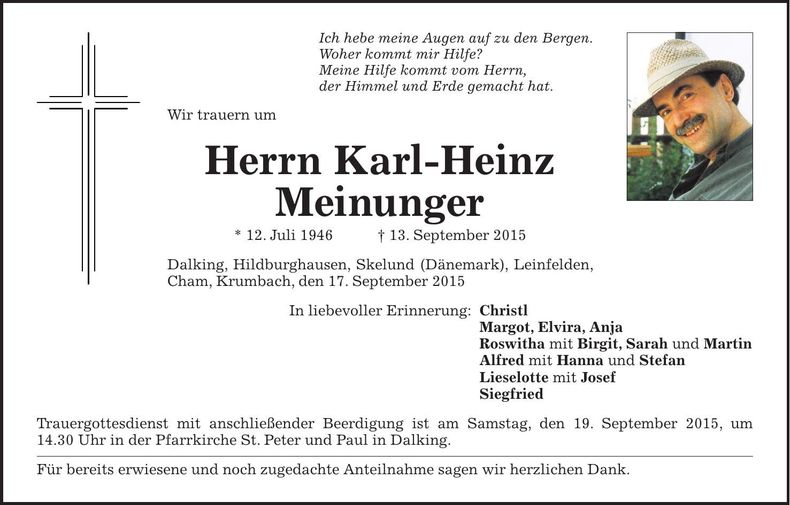 Traueranzeige Karl-Heinz Meinunger