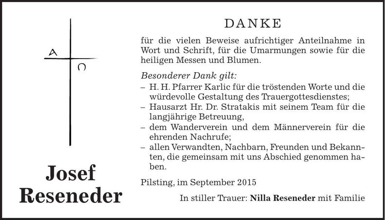 Traueranzeige Josef Reseneder