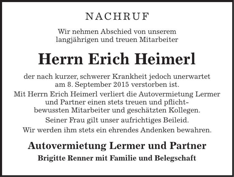 Traueranzeige Erich Heimerl