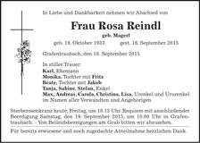 Traueranzeige Rosa Reindl