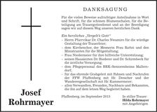 Traueranzeige Josef Rohrmayer
