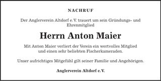 Traueranzeige Anton Maier