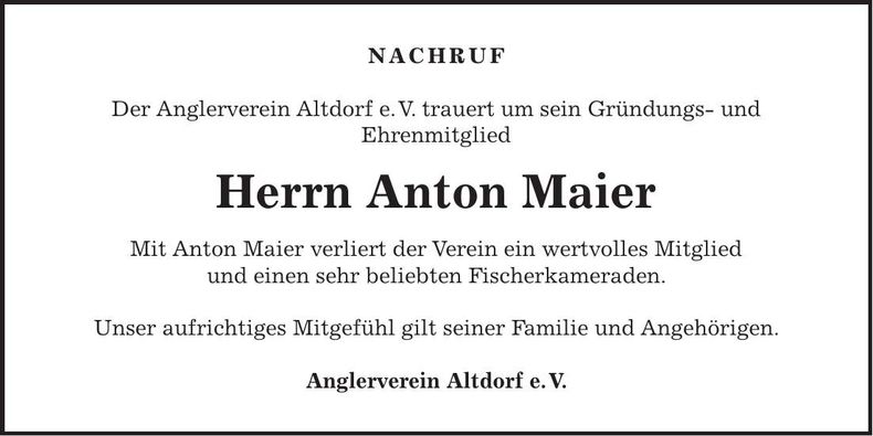 Traueranzeige Anton Maier