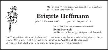Traueranzeige Brigitte Hoffmann