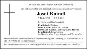 Traueranzeige Josef Kaindl