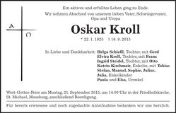 Traueranzeige Oskar Kroll