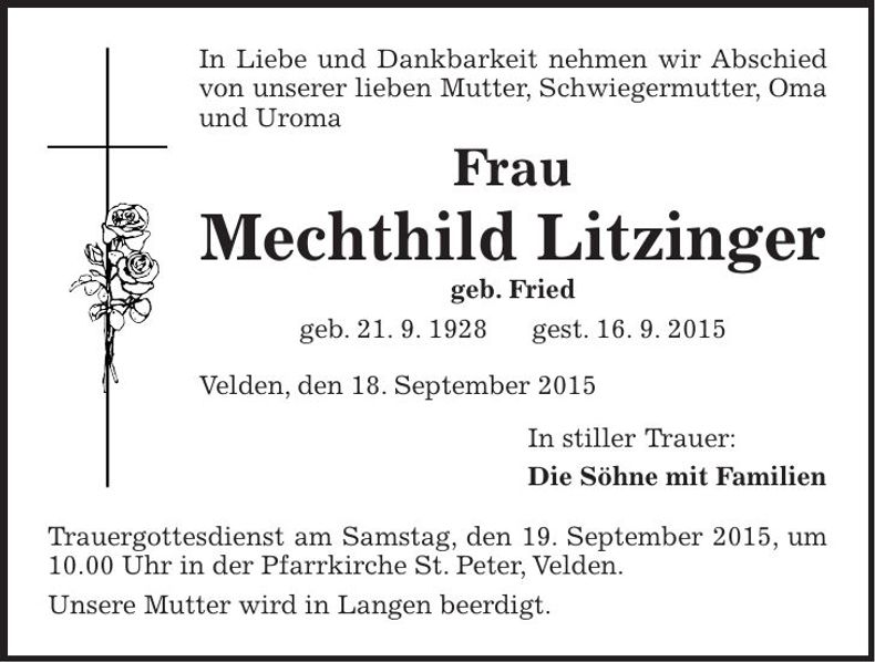 Traueranzeige Mechthild Litzinger