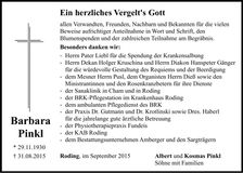 Traueranzeige Barbara Pinkl