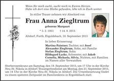 Traueranzeige Anna Ziegltrum