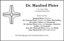 Traueranzeige Manfred Pleier
