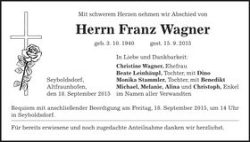 Traueranzeige Franz Wagner