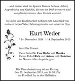 Traueranzeige Kurt Weder