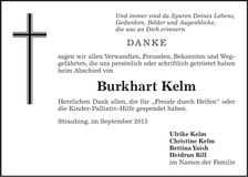 Traueranzeige Burkhart Kelm