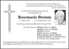 Traueranzeige Rosemarie Bremm