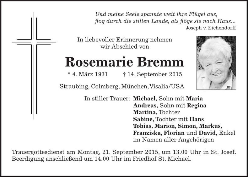 Traueranzeige Rosemarie Bremm