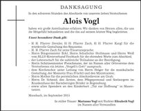 Traueranzeige Alois Vogl