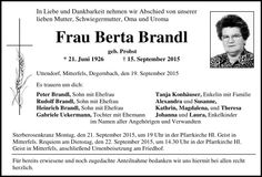 Traueranzeige Berta Brandl