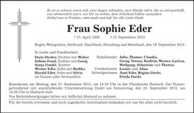 Traueranzeige Sophie Eder