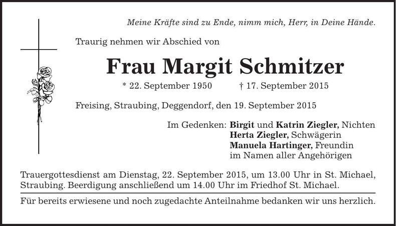 Traueranzeige Margit Schmitzer