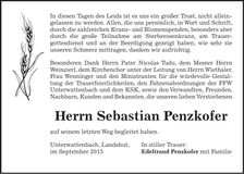 Traueranzeige Sebastian Penzkofer