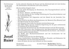 Traueranzeige Josef Baier