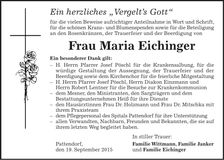 Traueranzeige Maria Eichinger