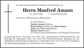 Traueranzeige Manfred Amann
