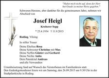 Traueranzeige Josef Heigl
