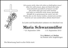 Traueranzeige Maria Schwarzmüller