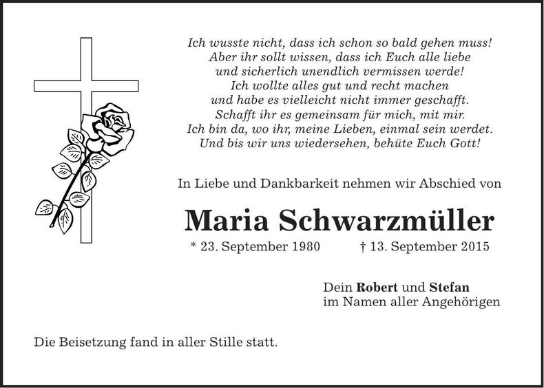 Traueranzeige Maria Schwarzmüller