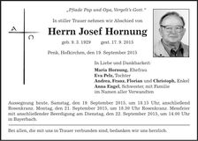 Traueranzeige Josef Hornung