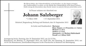 Traueranzeige Johann Salzberger