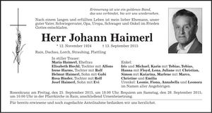 Traueranzeige Johann Haimerl
