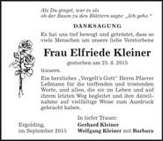Traueranzeige Elfriede Kleiner