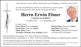 Traueranzeige Erwin Ebner