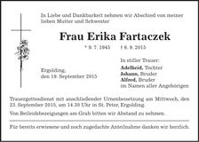 Traueranzeige Erika Fartaczek
