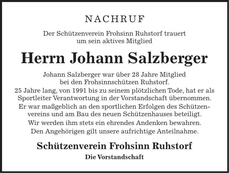 Traueranzeige Johann Salzberger