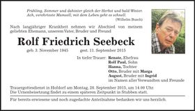 Traueranzeige Rolf Friedrich Seebeck