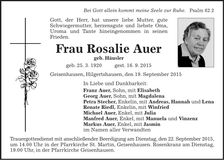 Traueranzeige Rosalie Auer