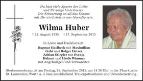 Traueranzeige Wilma Huber